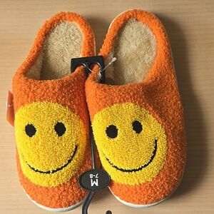 Orange Smiley Face Slippers